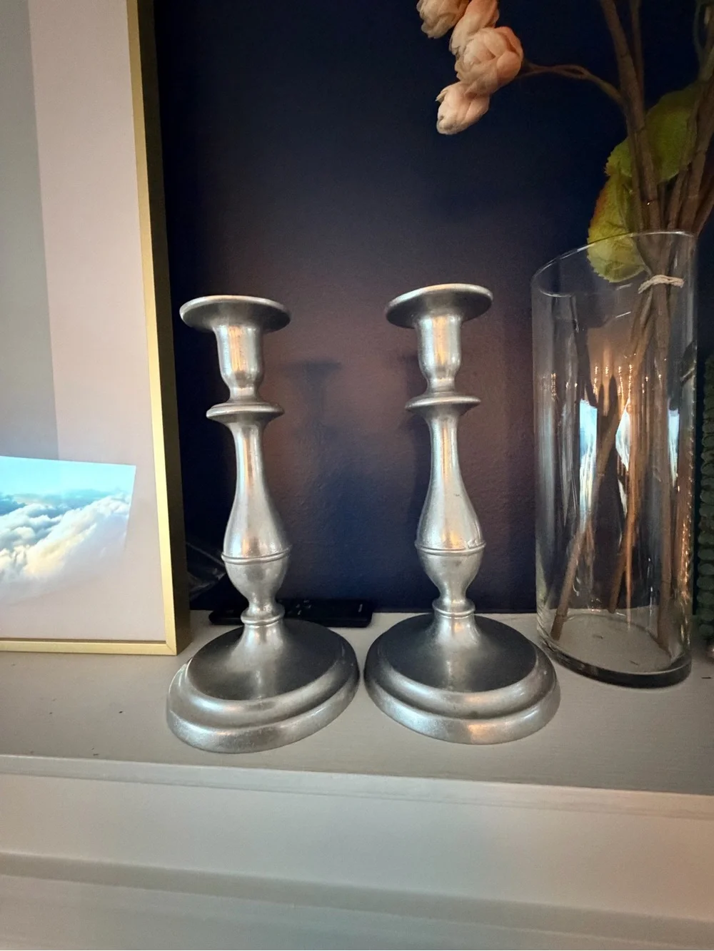 Pair of Vintage 70s Wilton Armetale Pewter-Look Candlesticks- 9.2”- Made in USA